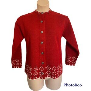 Vintage Woman's JERSILD Red Sweater XL Long Sleeve Button Down Acrylic Sz 40 USA